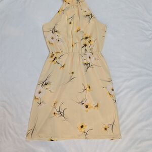 White House Black Market Yellow Floral Halter Neck Dress Size 6 Mini Sundress